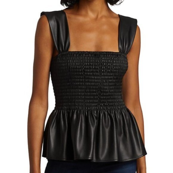 STAUD Tops - SOLD Staud Smocked Pleather Peplum Tank